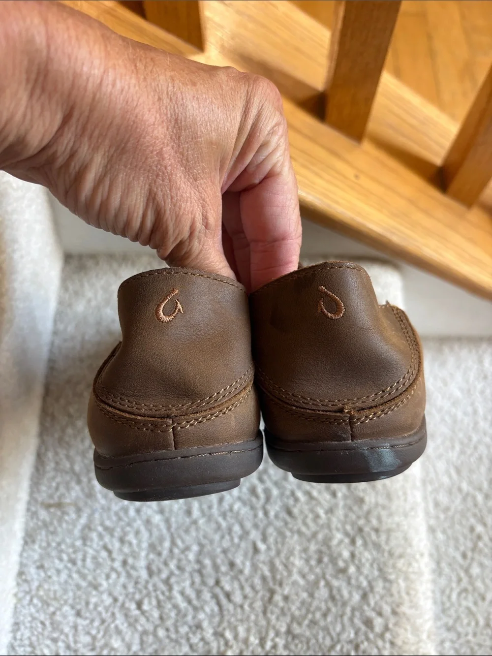 OluKai Boy’s Brown Leather Slip-On Loafers